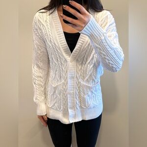 J. Crew White Cable Knit Cardigan